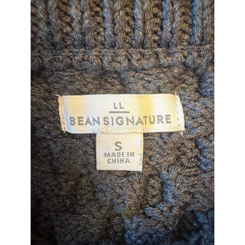 LL Bean Signature Sweater Gray Cotton Cable Knit Side Zip Crew Neck 514239 Small - Picture 2 of 7
